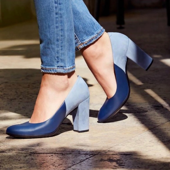 Ecco Shape 75 Block Heel Leather Retro Blue Almond Toe Slip On EU 41 US … - Picture 2 of 10